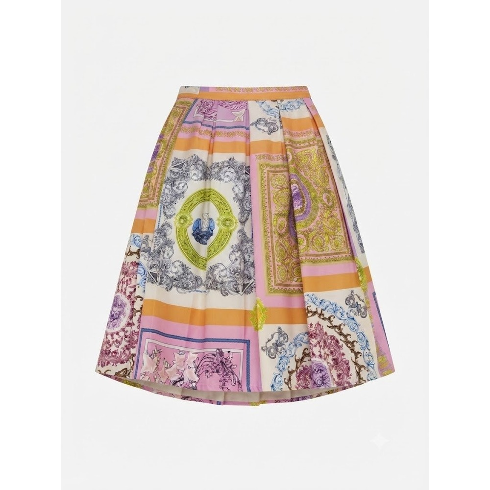 Made in Italy Skirt Womens S Pink Baroque Print Midi Pleated rococo Ornate